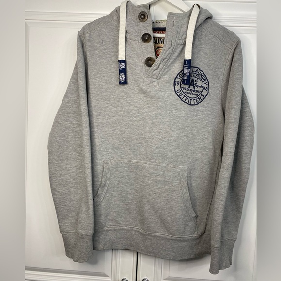 Tokyo Laundry Men’s Medium Light Grey Hoodie 3 Button V Neck Sweater Shirt Top - Picture 2 of 8